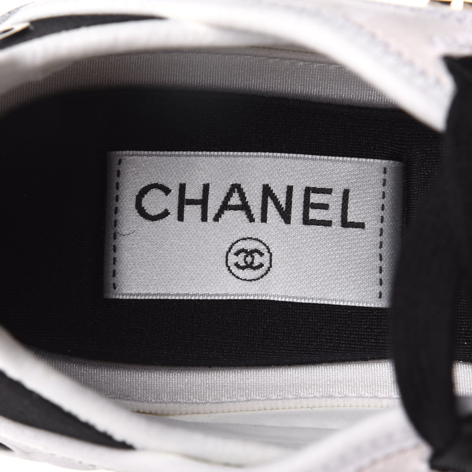 Chanel Velvet Calfskin Mixed Fibers CC Sneakers 37 Ivory Black 9 of 11