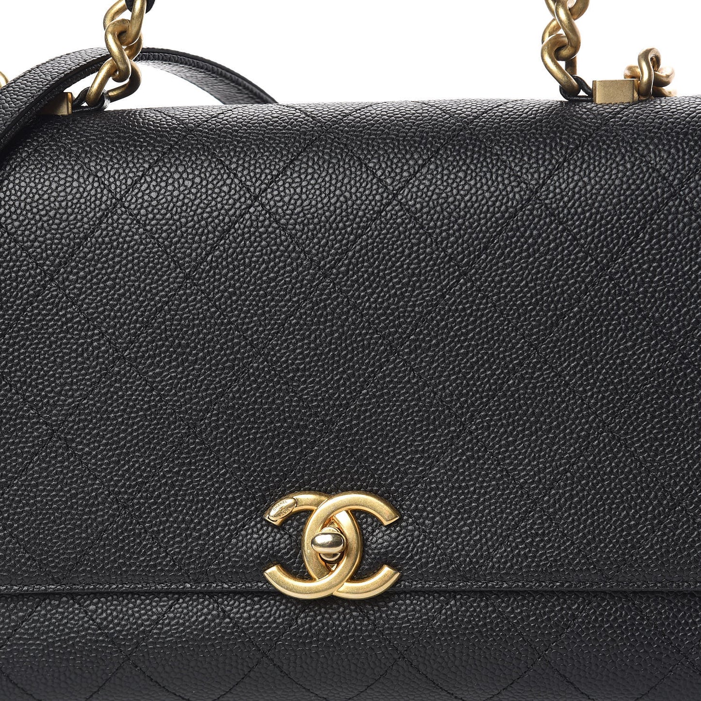 Grained Calfskin Stitched Flap Black