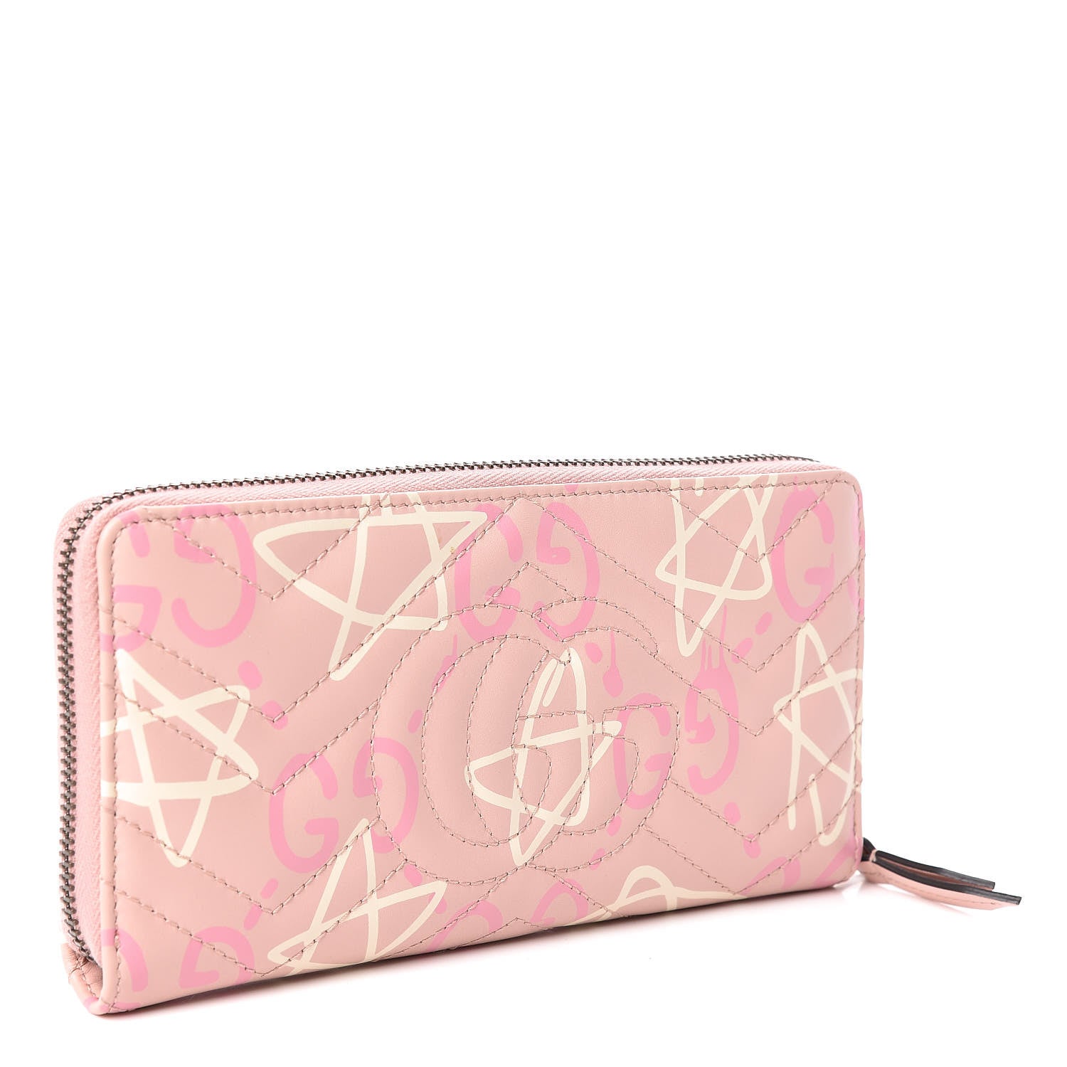 Gucci Calfskin Matelasse GucciGhost GG Marmont Zip Around Wallet Perfect Pink Rosa Ivory 3 of 11