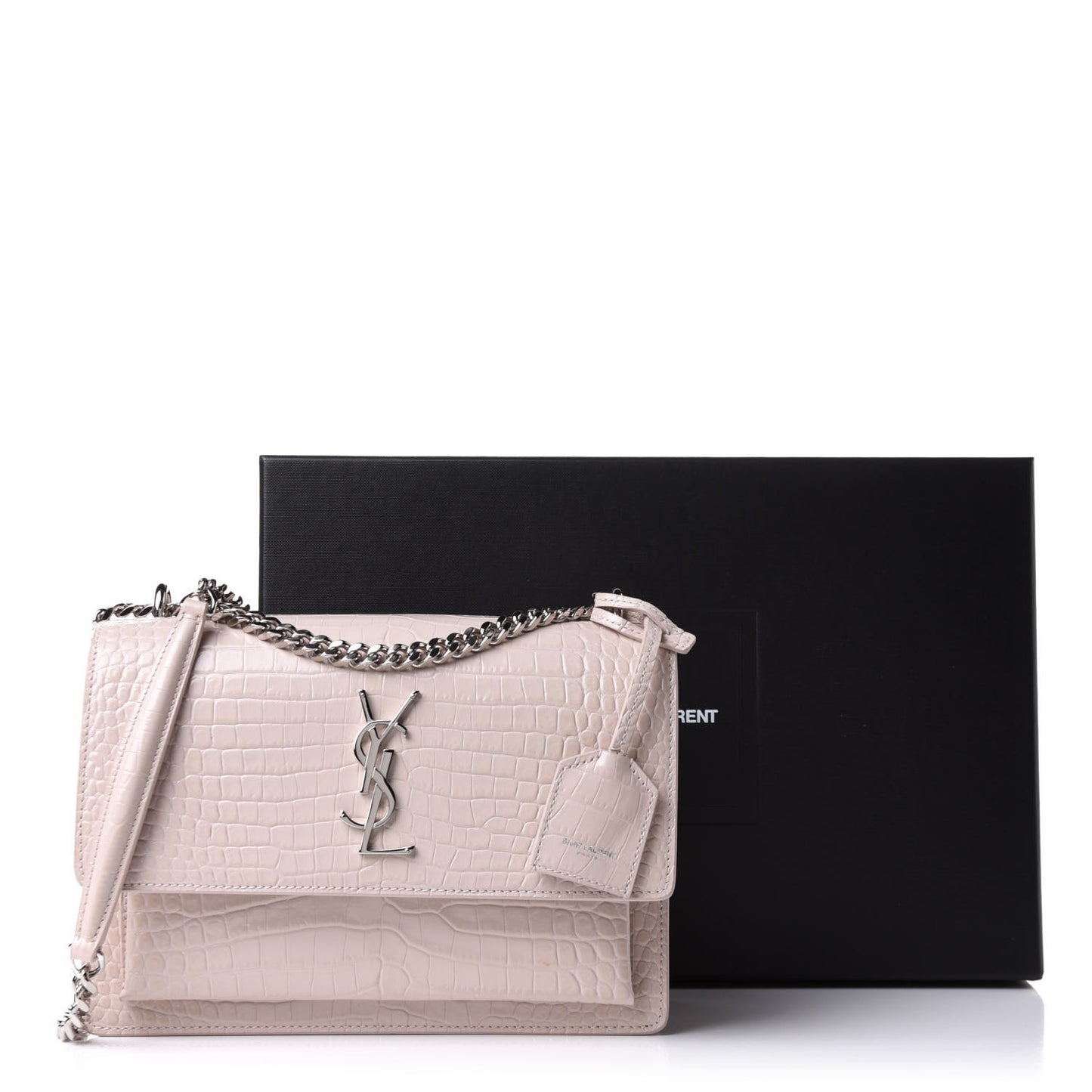 Calfskin Crocodile Embossed Medium Monogram Sunset Washed Light Pink