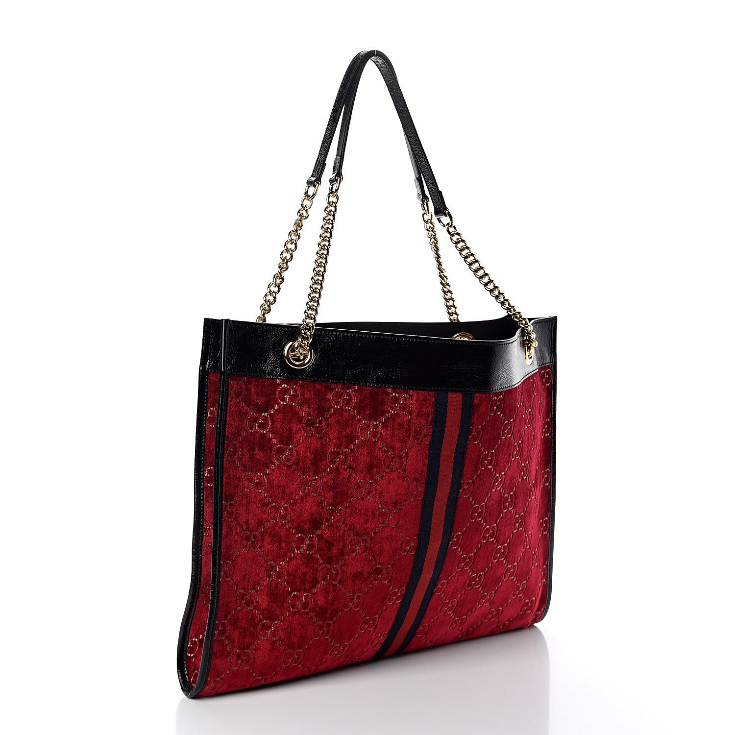 Gucci Velvet GG Monogram Large Rajah Chain Tote Red Cipria Black