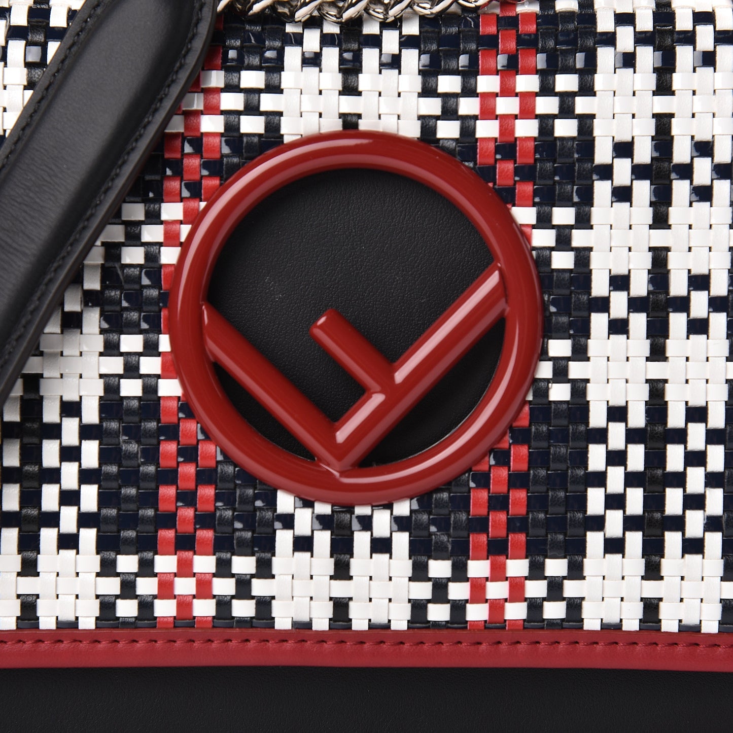 Calfskin F is Woven Tartan Small Kan I Shoulder Bag Black Fragola White