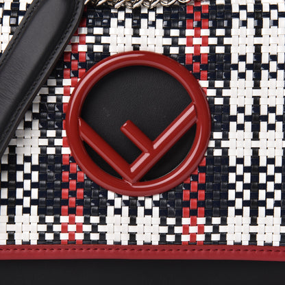 Fendi Calfskin F is Woven Tartan Small Kan I Shoulder Bag Black Fragola White 8 of 10