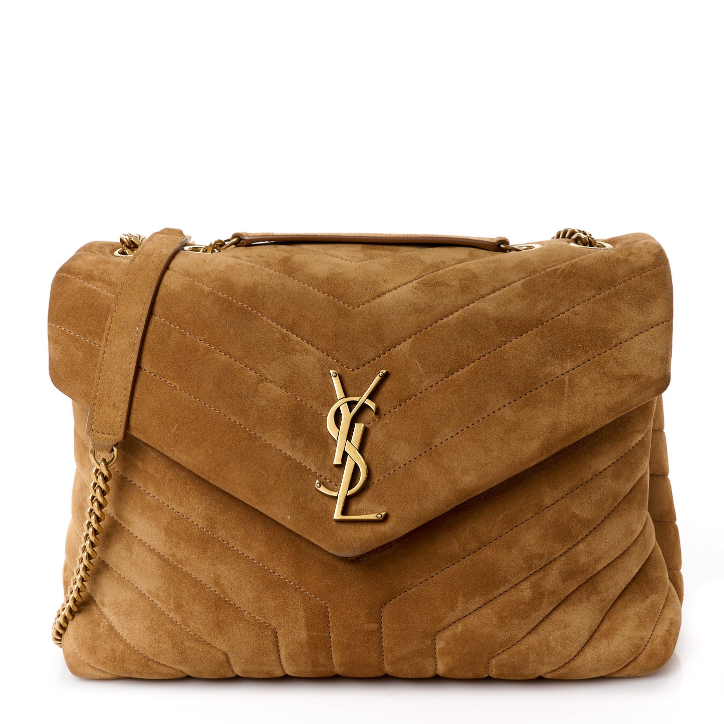 Suede Y Quilted Monogram Medium Loulou Chain Satchel Cinnamon