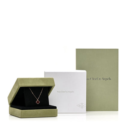 Van Cleef & Arpels 18K Rose Gold Carnelian Sweet Alhambra Pendant Necklace 6 of 6