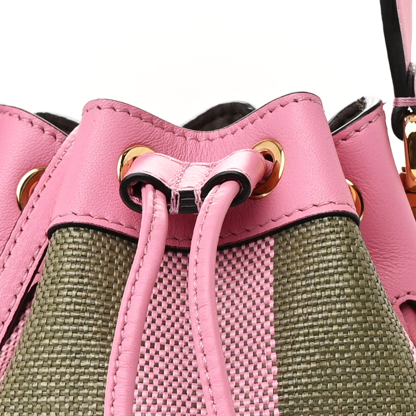 Raffia Vitello Seta F is Fendi Pequin Gingham Woven Mini Mon Tresor Bucket Bag Military Rosa Lollypop