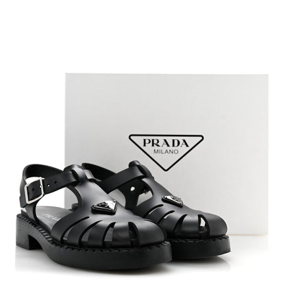Prada Foam Rubber Metal Triangle Logo 50mm Cage Sandals 39 Black 10 of 10
