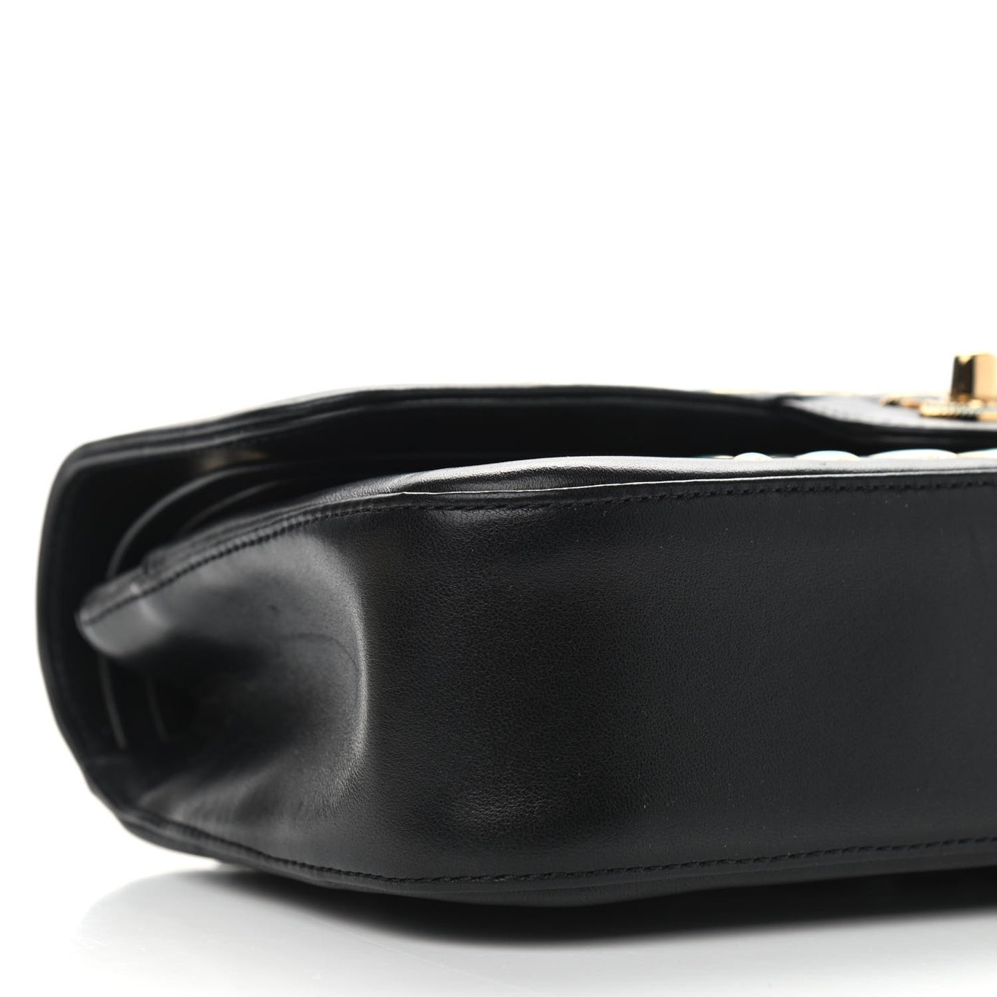 Lambskin Resin Medium Double Flap Black Turquoise