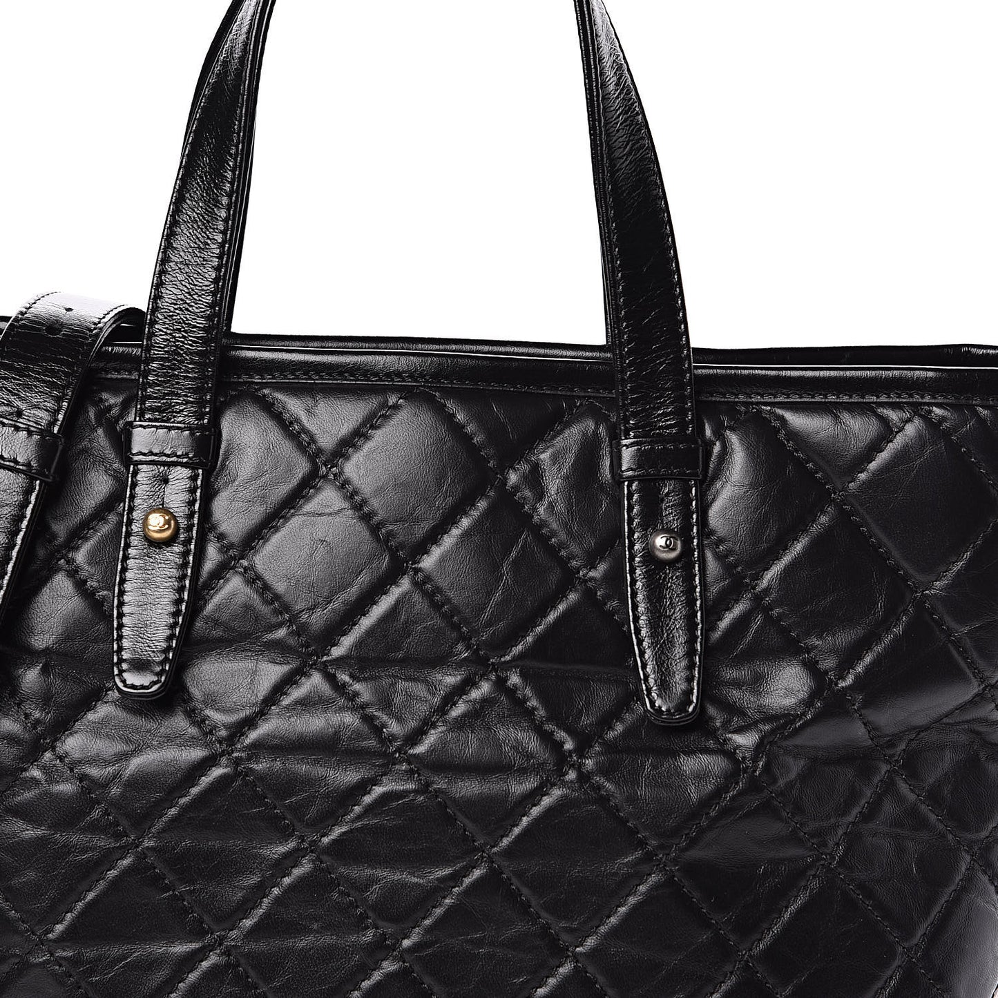 Calfskin Quilted Gabrielle Shopping Tote Black