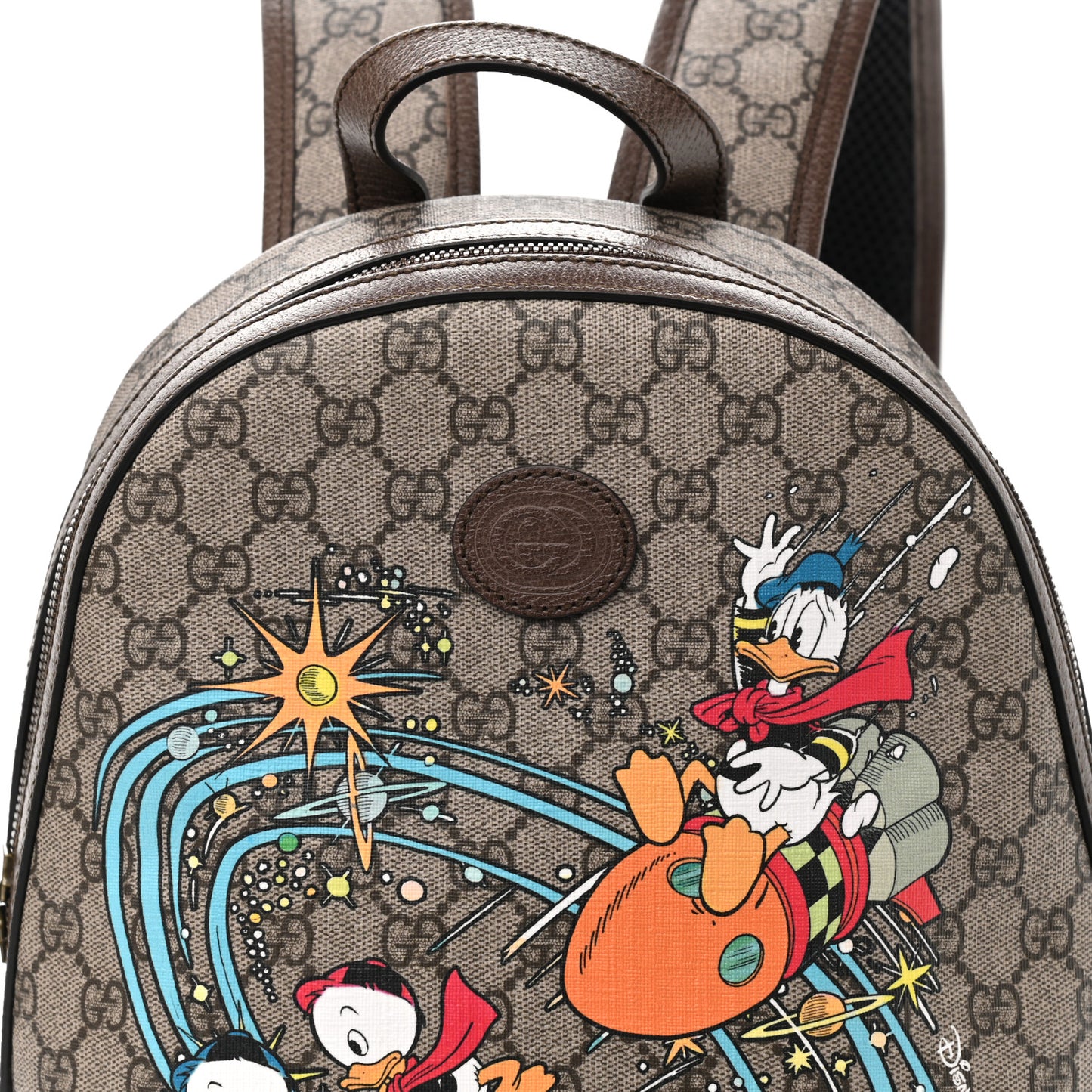 X DISNEY GG Supreme Monogram Donald Duck Small Interlocking G Dome Backpack Beige Multicolor New Acero
