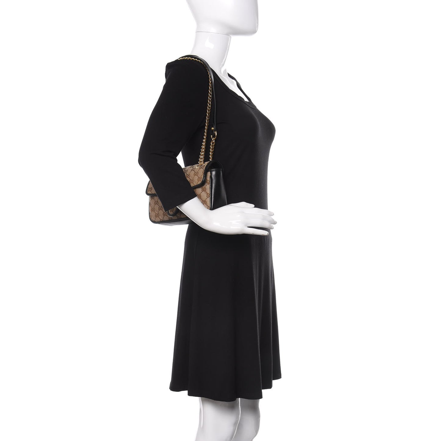 Monogram Matelasse Diagonal Mini GG Marmont Shoulder Bag Beige Black