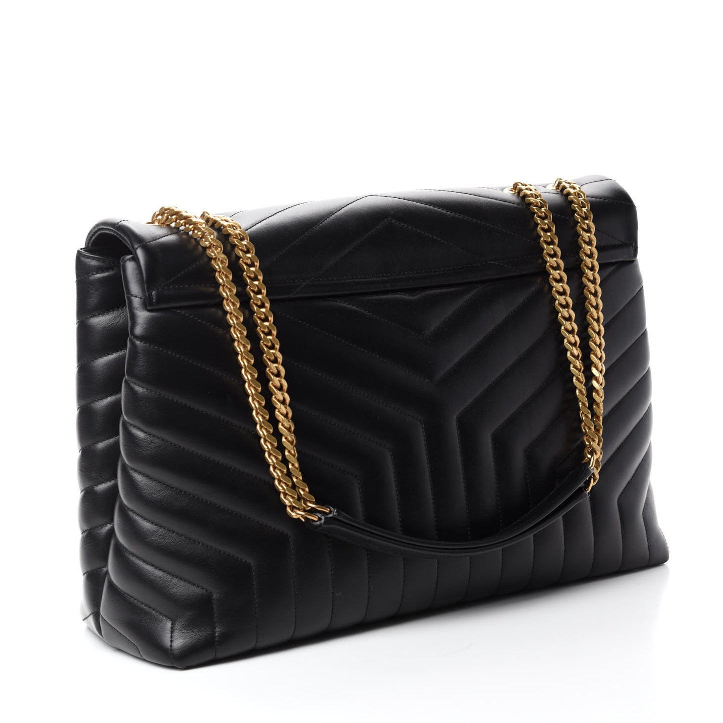 Calfskin Y Quilted Monogram Large Loulou Chain Satchel Black
