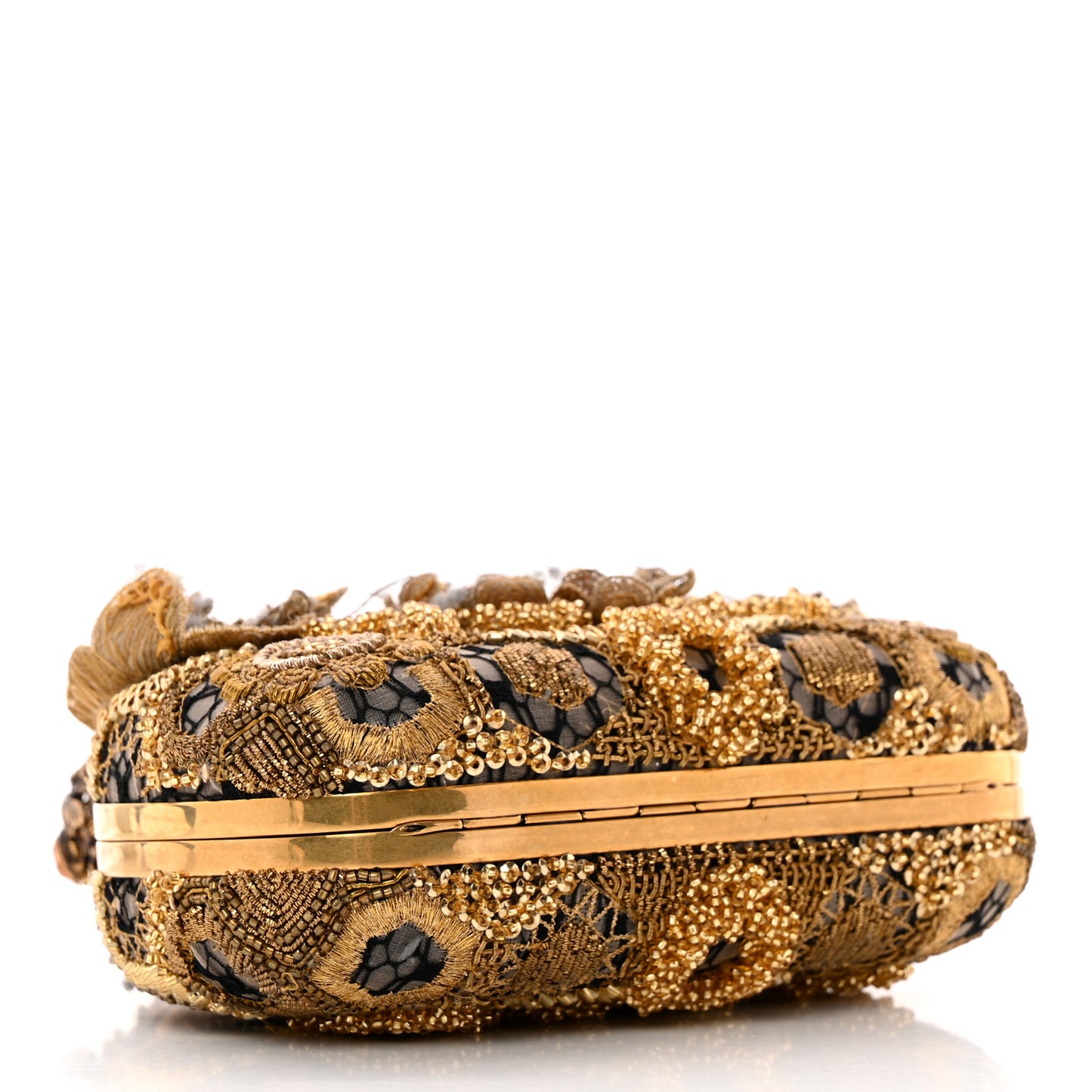 Embellished Flower Knuckle Box Clutch Gold