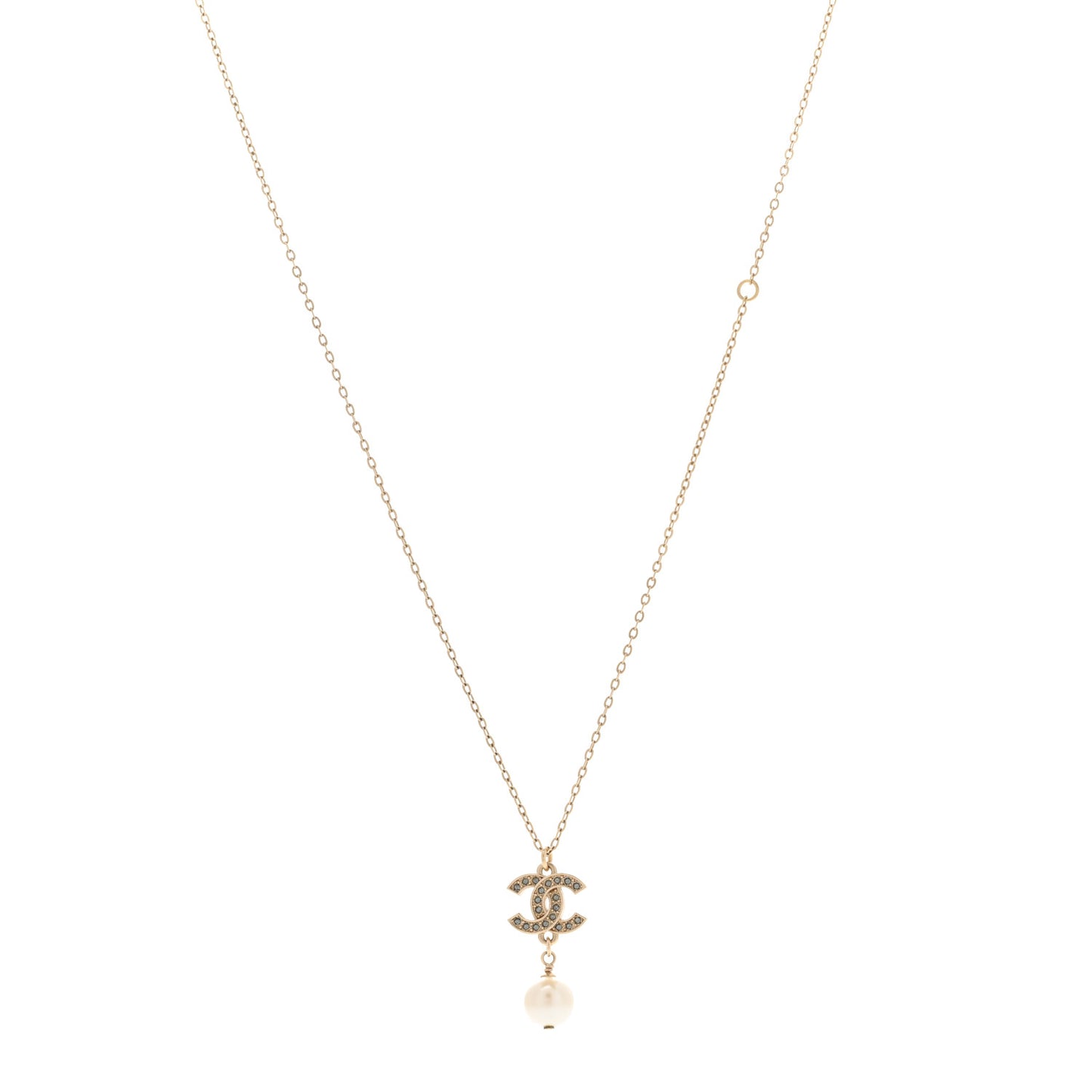 Pearl Crystal CC Pendant Necklace Gold