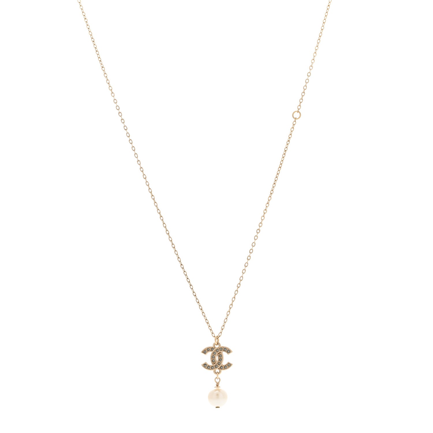 Chanel Pearl Crystal CC Pendant Necklace Gold 1 of 6