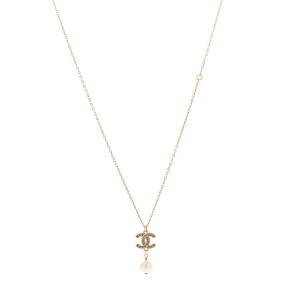 Chanel Pearl Crystal CC Pendant Necklace Gold 1 of 6