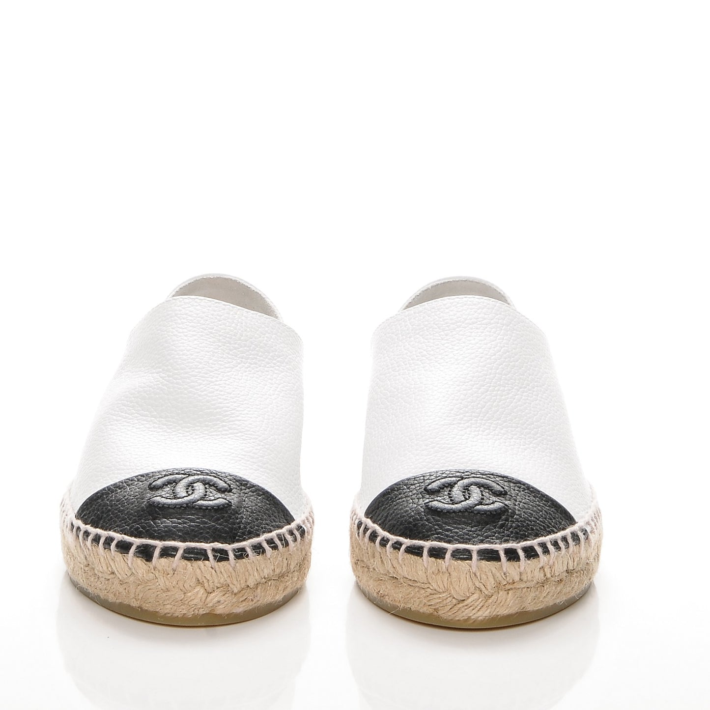 Grained Calfskin CC Espadrilles 35 White Black
