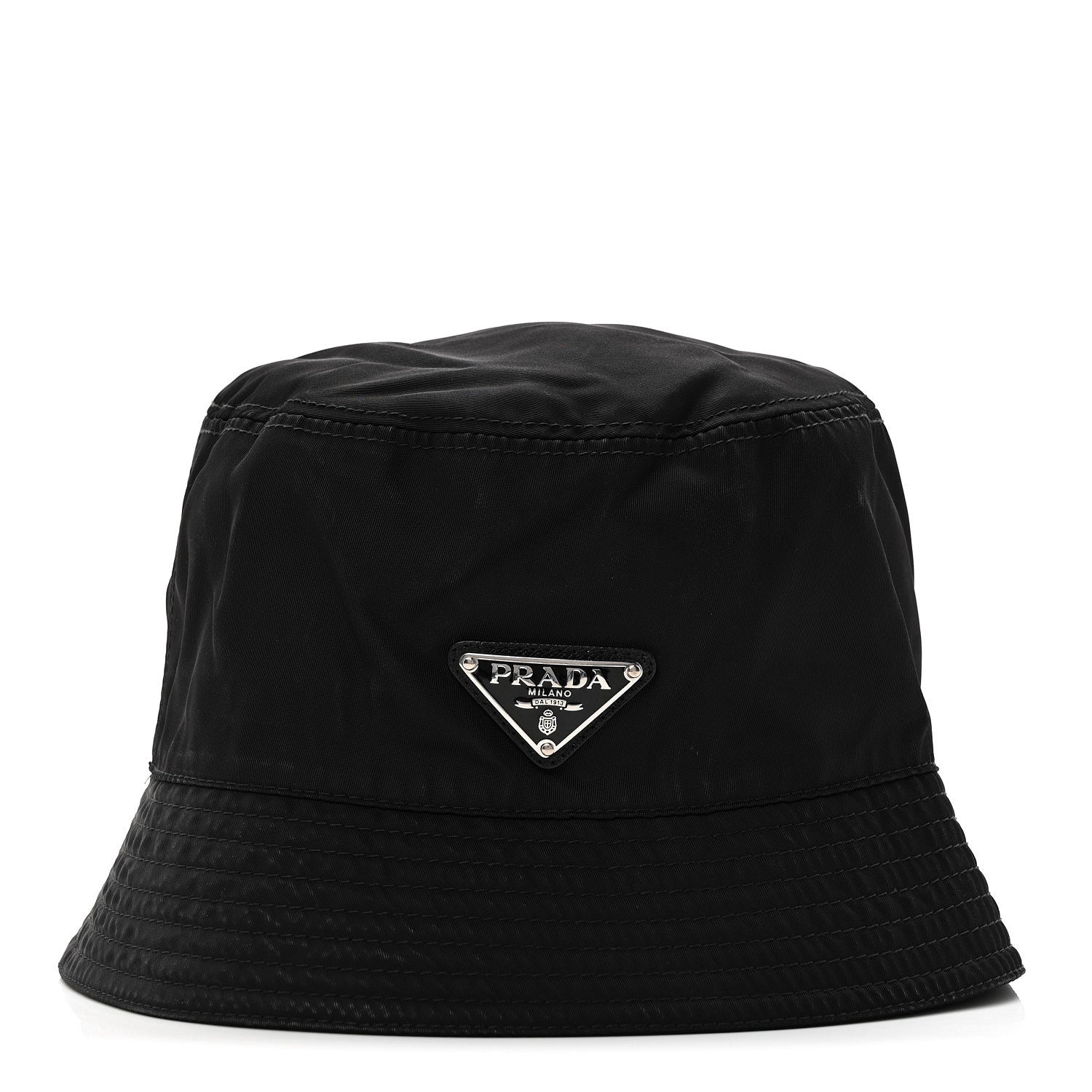 Prada Re-Nylon Metal Triangle Logo Womens Bucket Hat M Black 1 of 8
