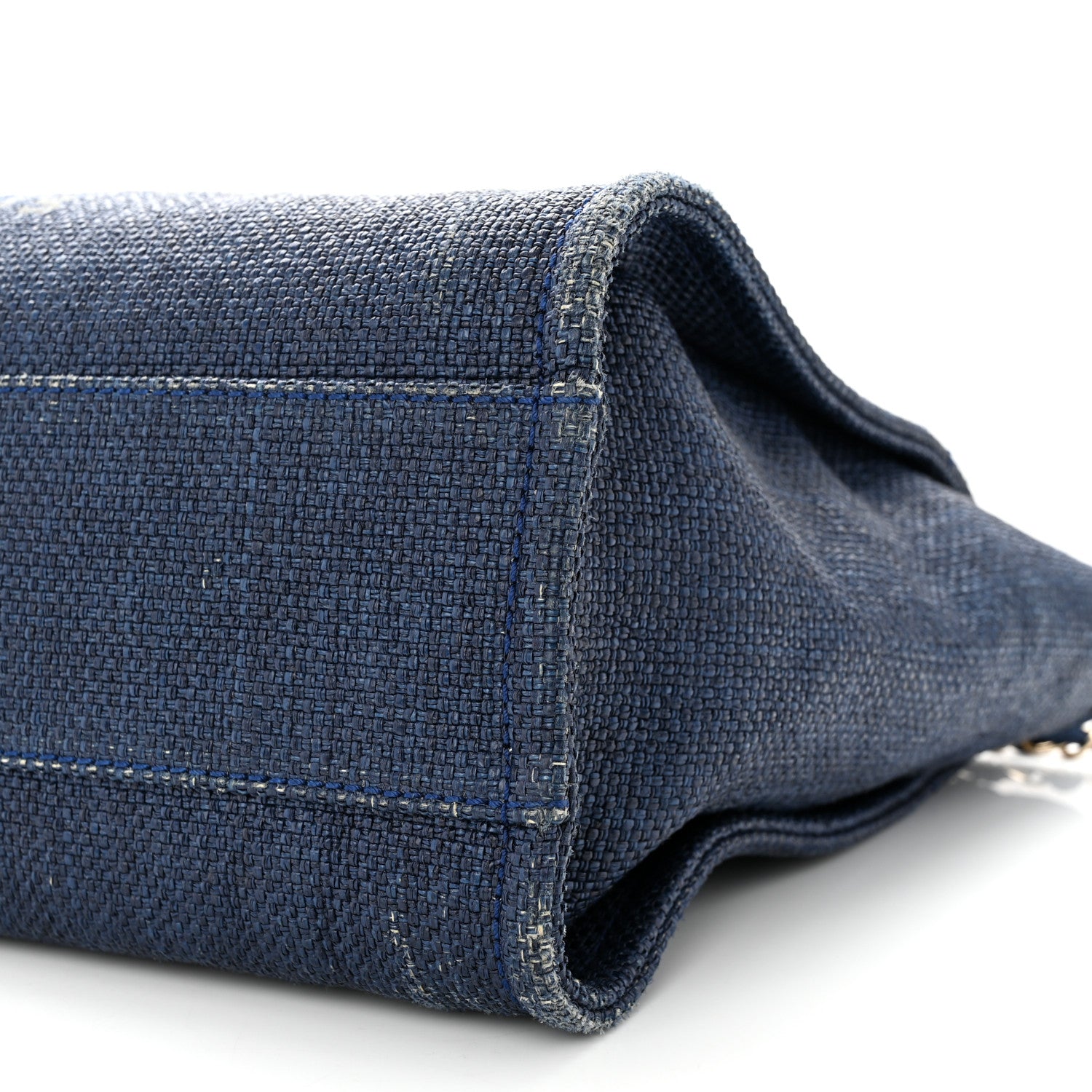 Chanel Woven Straw Raffia Small Deauville Tote Blue 10 of 15