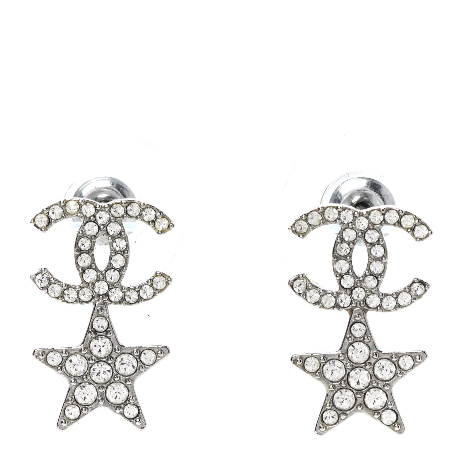 Chanel Crystal CC Starfall Drop Earrings Silver 1 of 4