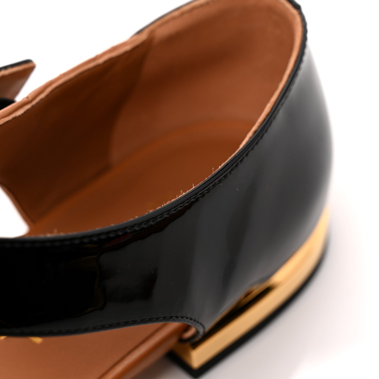 Patent Lambskin Quilted Cap Toe Ballerina Flats 38.5 Light Brown Black