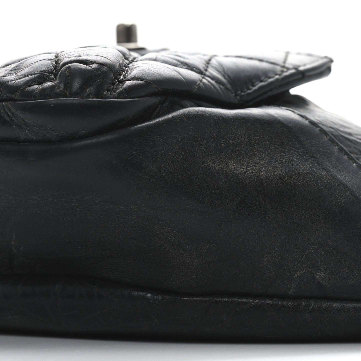 Crumpled Calfskin Quilted Casual Rock Waist Bag Fanny Pack Black