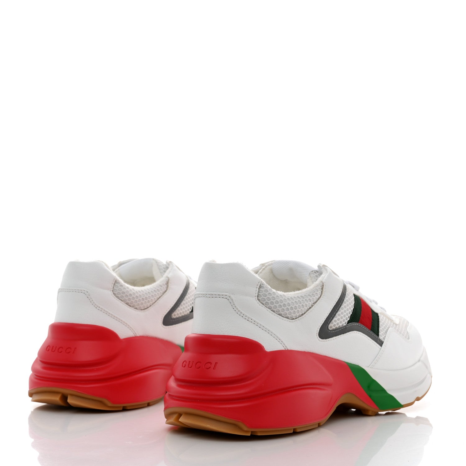 Gucci Lavaredo Eco Fabric Mesh Web Mens Rhyton Reflective Sneakers 8.5 Great 8.5 White Green Red Silver 4 of 10