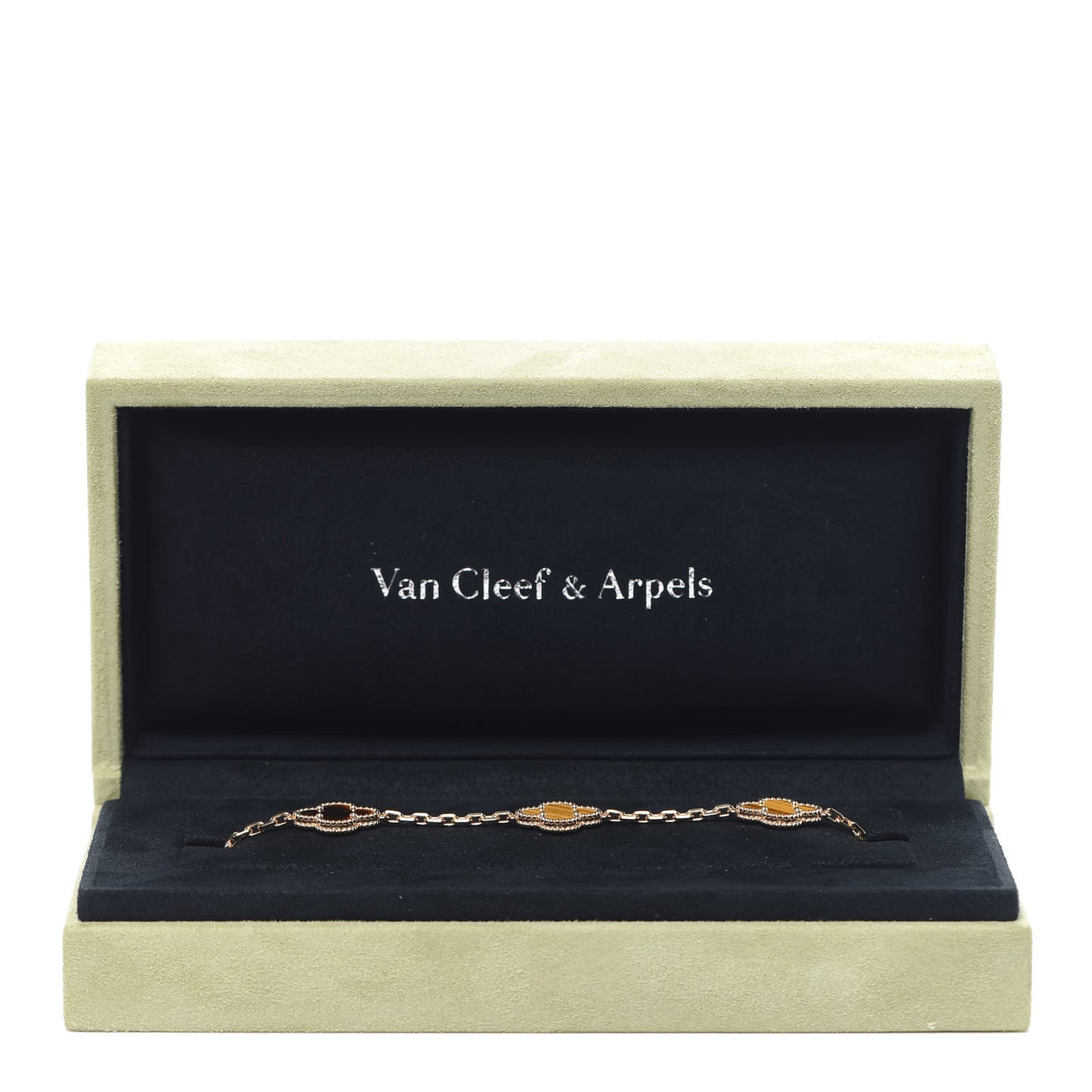 18K Yellow Gold Tiger Eye 5 Motifs Vintage Alhambra Bracelet