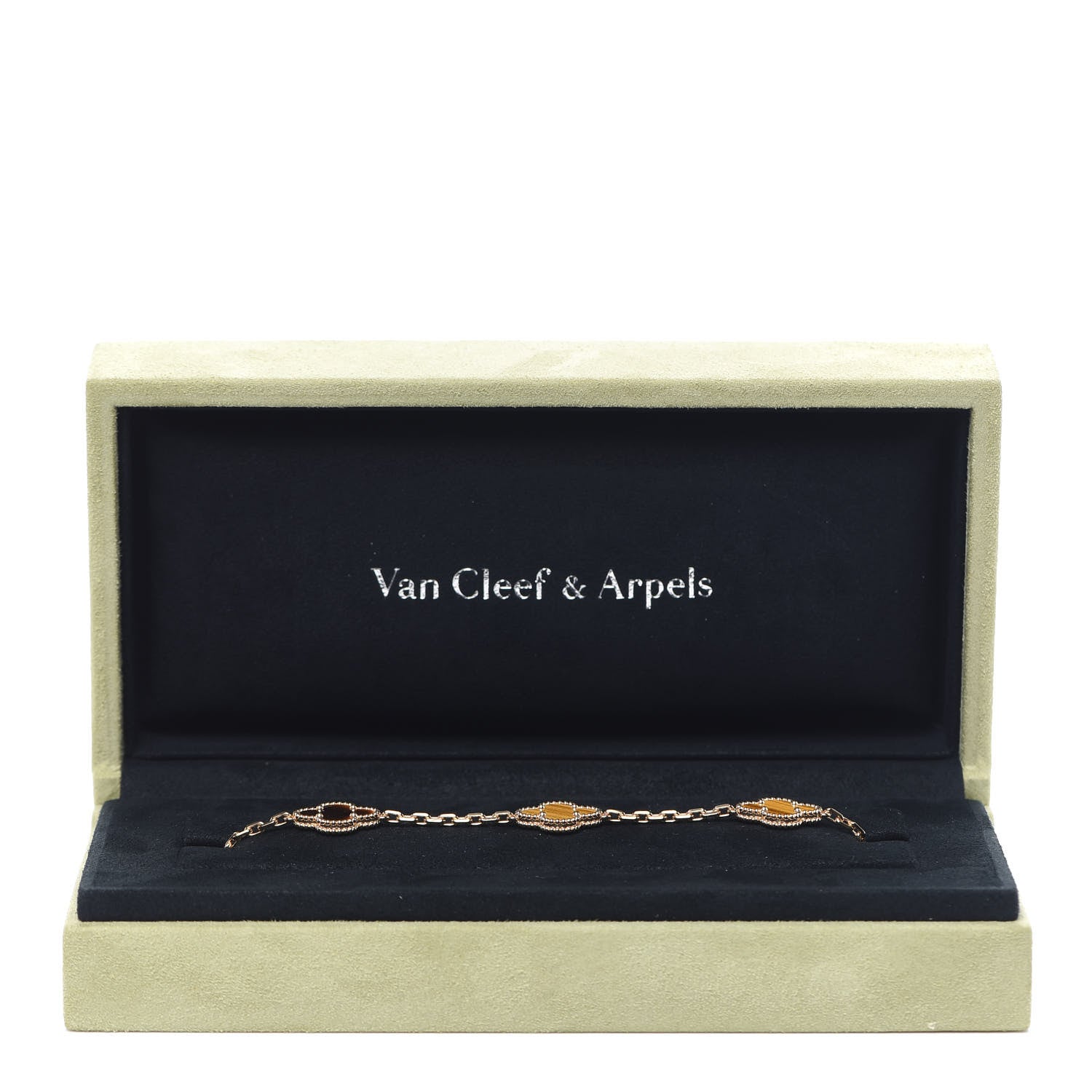 Van Cleef & Arpels 18K Yellow Gold Tiger Eye 5 Motifs Vintage Alhambra Bracelet 7 of 7