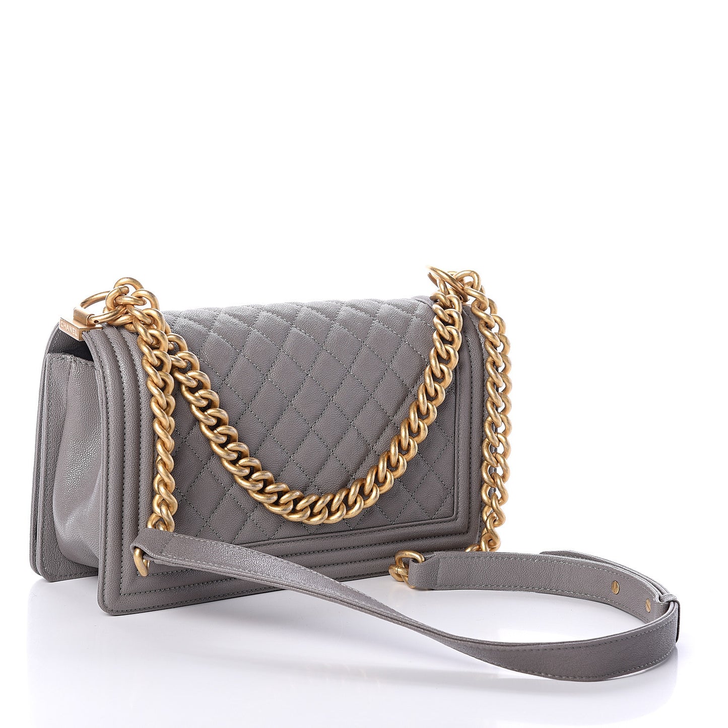 Caviar Quilted Medium Boy Flap Grey