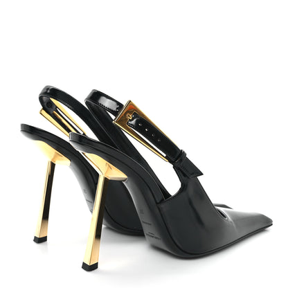 Saint Laurent Glazed Calfskin Lee Slingback Pumps 37 Black 5 of 11