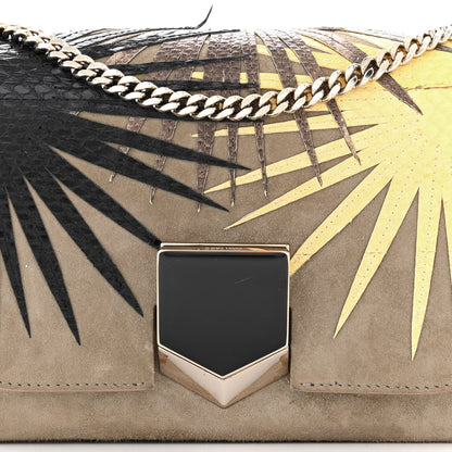 Jimmy Choo Suede Snakeskin Embroidered Palm Lockett Petite Shoulder Bag Light Khaki Buttercup 7 of 14