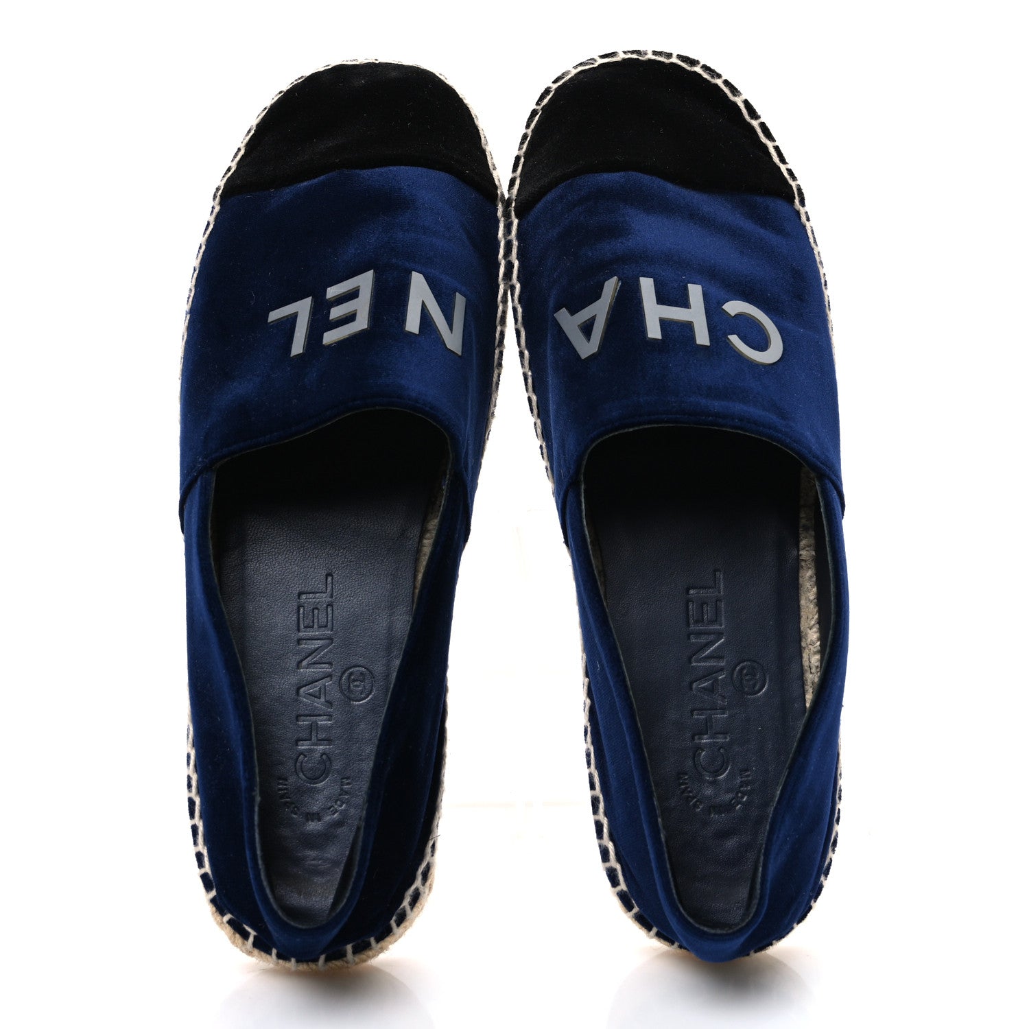 Chanel Velvet Logo Espadrilles 38 Navy Black 2 of 11