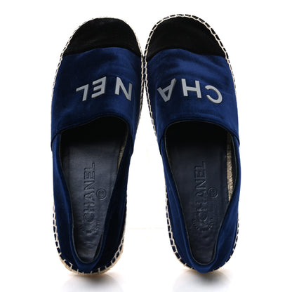 Chanel Velvet Logo Espadrilles 38 Navy Black 2 of 11