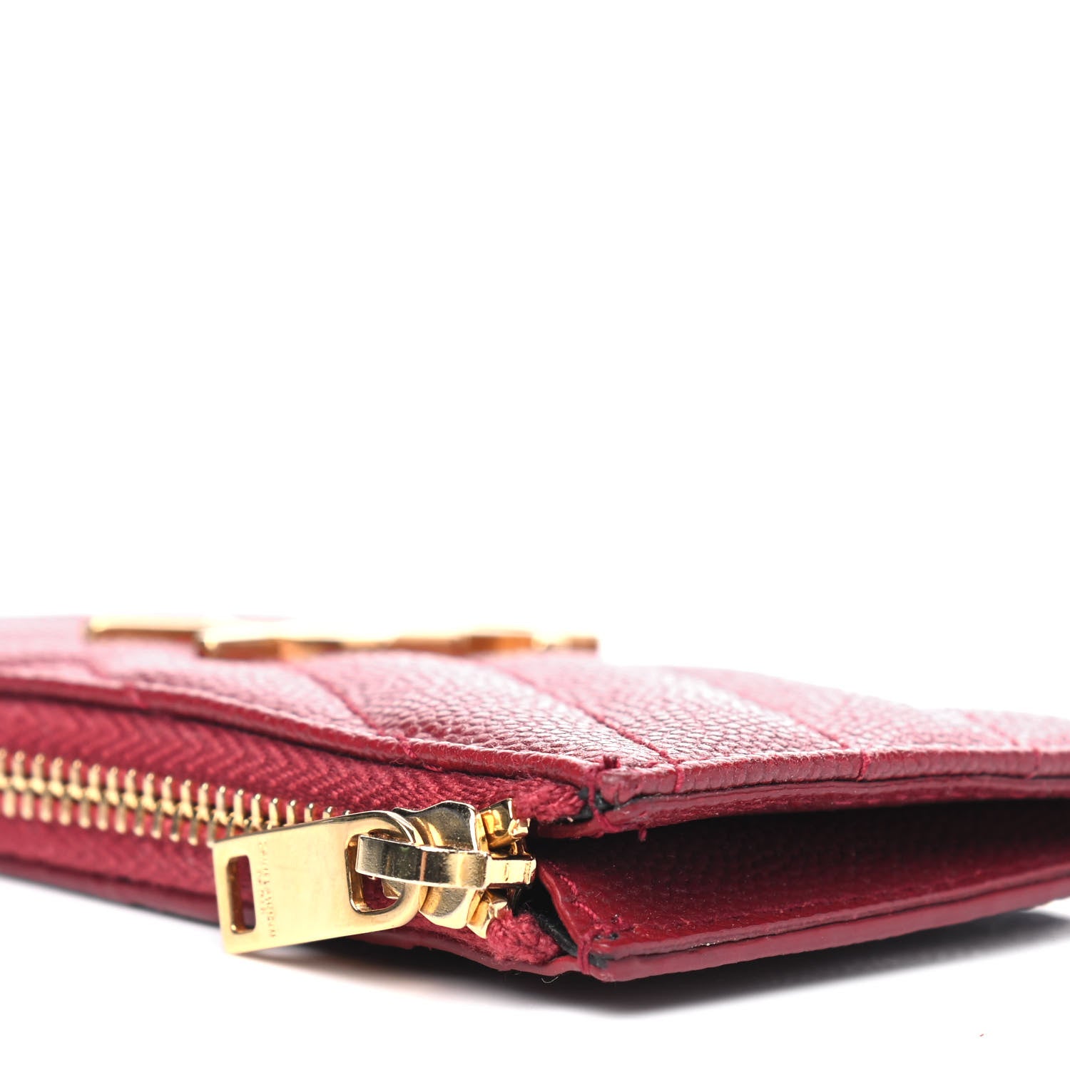 Saint Laurent Grain De Poudre Matelasse Chevron Monogram Fragments Zippered Card Case Opyum Red 9 of 9
