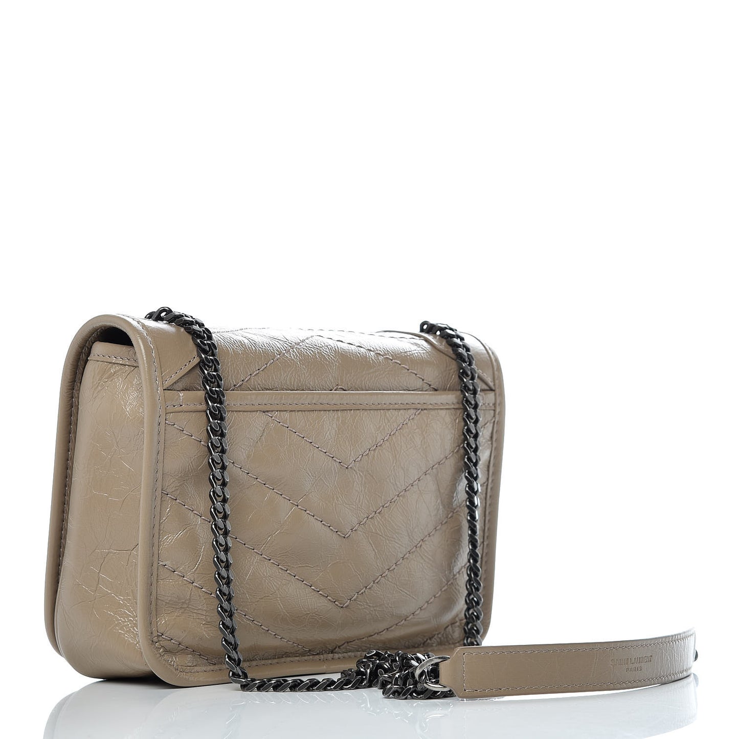 Crinkled Calfskin Matelasse Monogram Niki Chain Wallet Dusty Grey