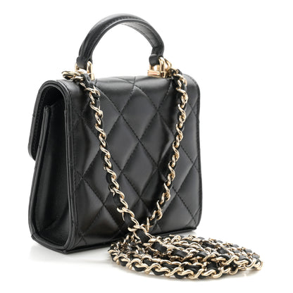 Chanel Lambskin Quilted Top Handle Flap Clutch With Chain Black 3 of 12
