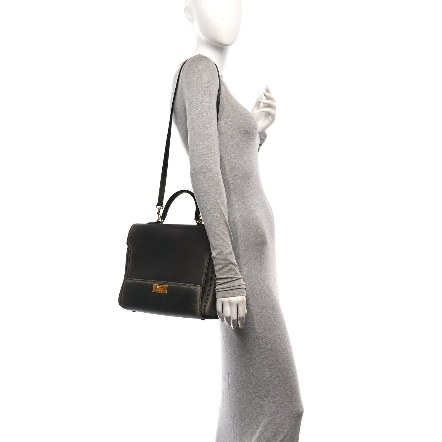 Balenciaga Used Calfskin Money Top Handle Handbag Black 2 of 14