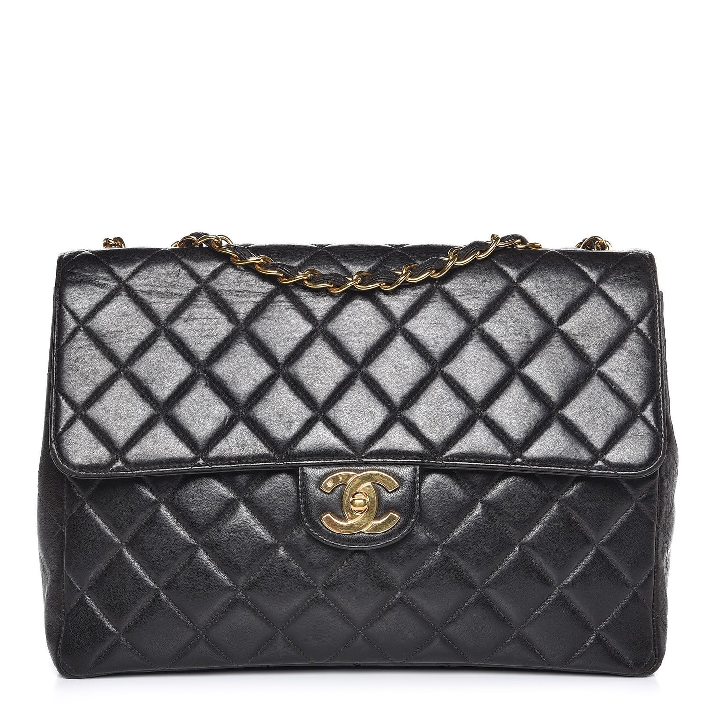 Lambskin Quilted Jumbo Single Flap Black