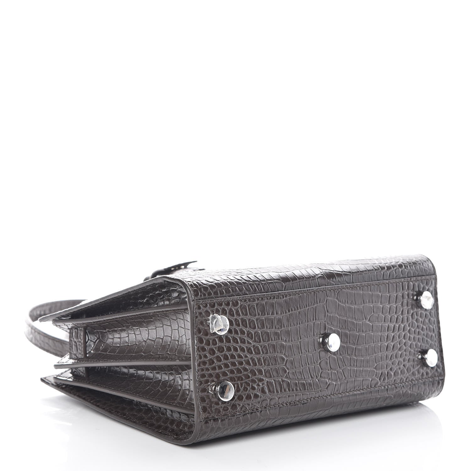 Saint Laurent Calfskin Crocodile Embossed Nano Sac De Jour Dark Brown 4 of 10