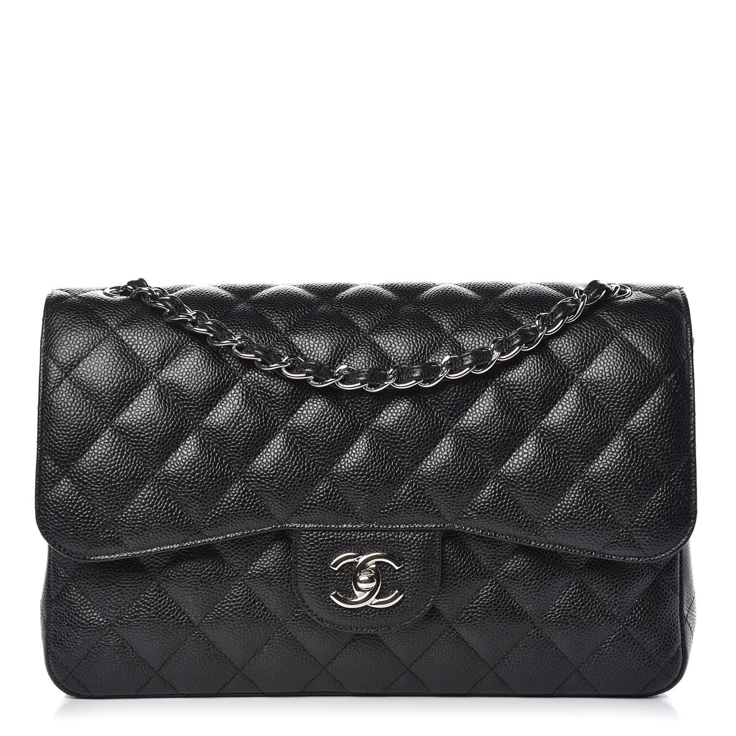 Caviar Quilted Jumbo Double Flap Black