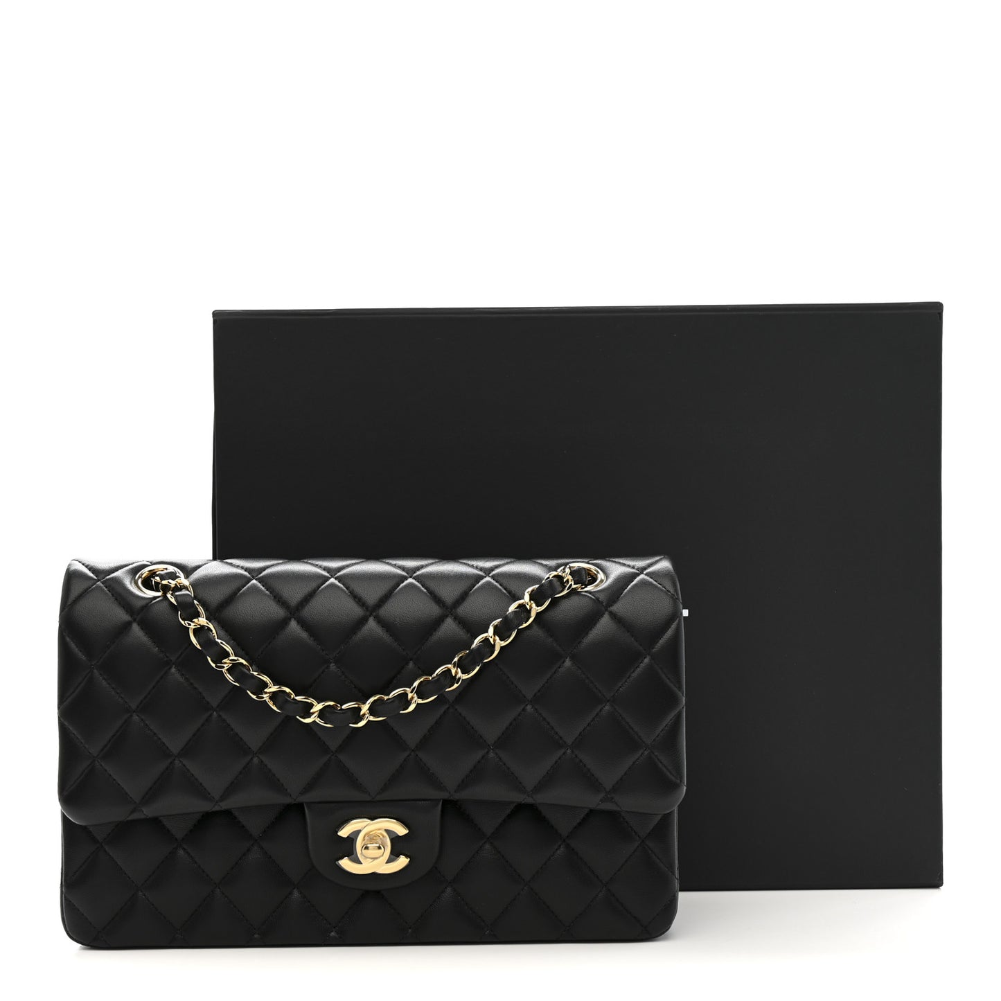 Lambskin Quilted Medium Double Flap Black