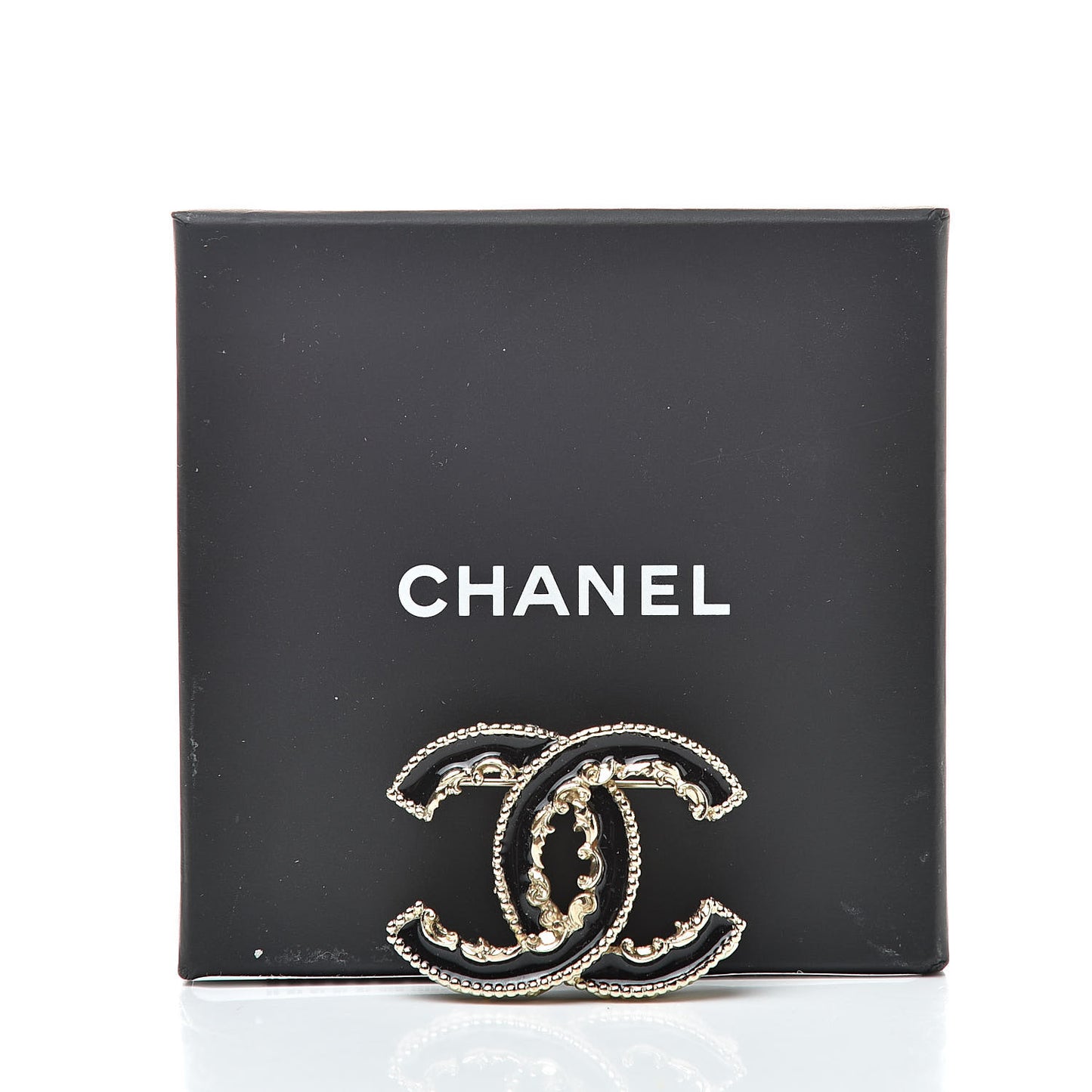 Enamel CC Baroque Brooch Black Gold