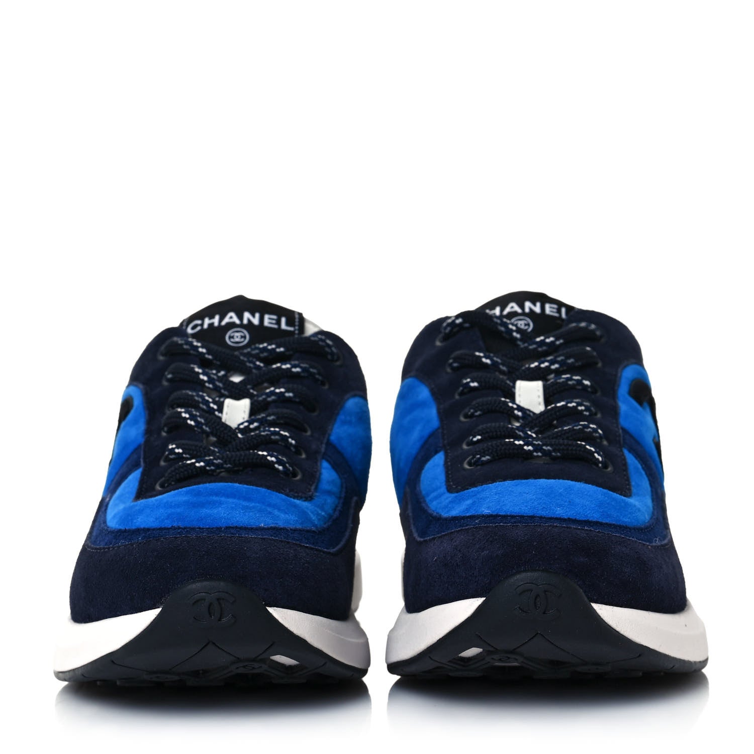 Chanel Suede Calfskin CC Sneakers 38 Blue Navy Dark Navy 2 of 9