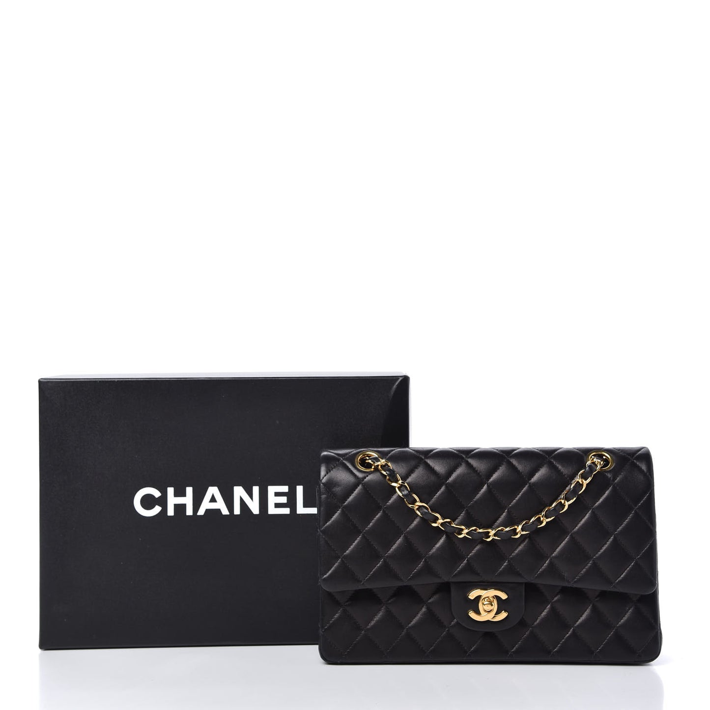 Lambskin Quilted Medium Double Flap Black