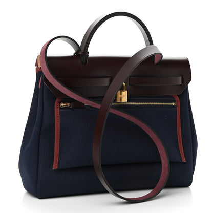 Hermes Toile Militaire Vache Hunter Herbag Zip Retourne 31 PM Rouge Sellier Bleu Marine 4 of 12