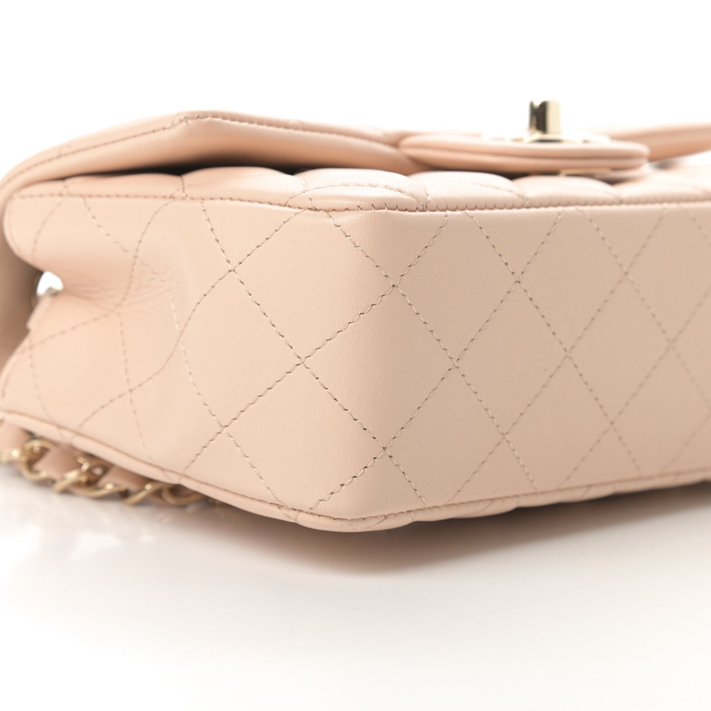 Lambskin Quilted Mini Rectangular Flap Beige