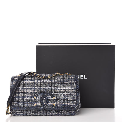 Chanel Tweed Watersnake Quilted Medium CC Filigree Flap Blue Black Ecru Silver 10 of 10