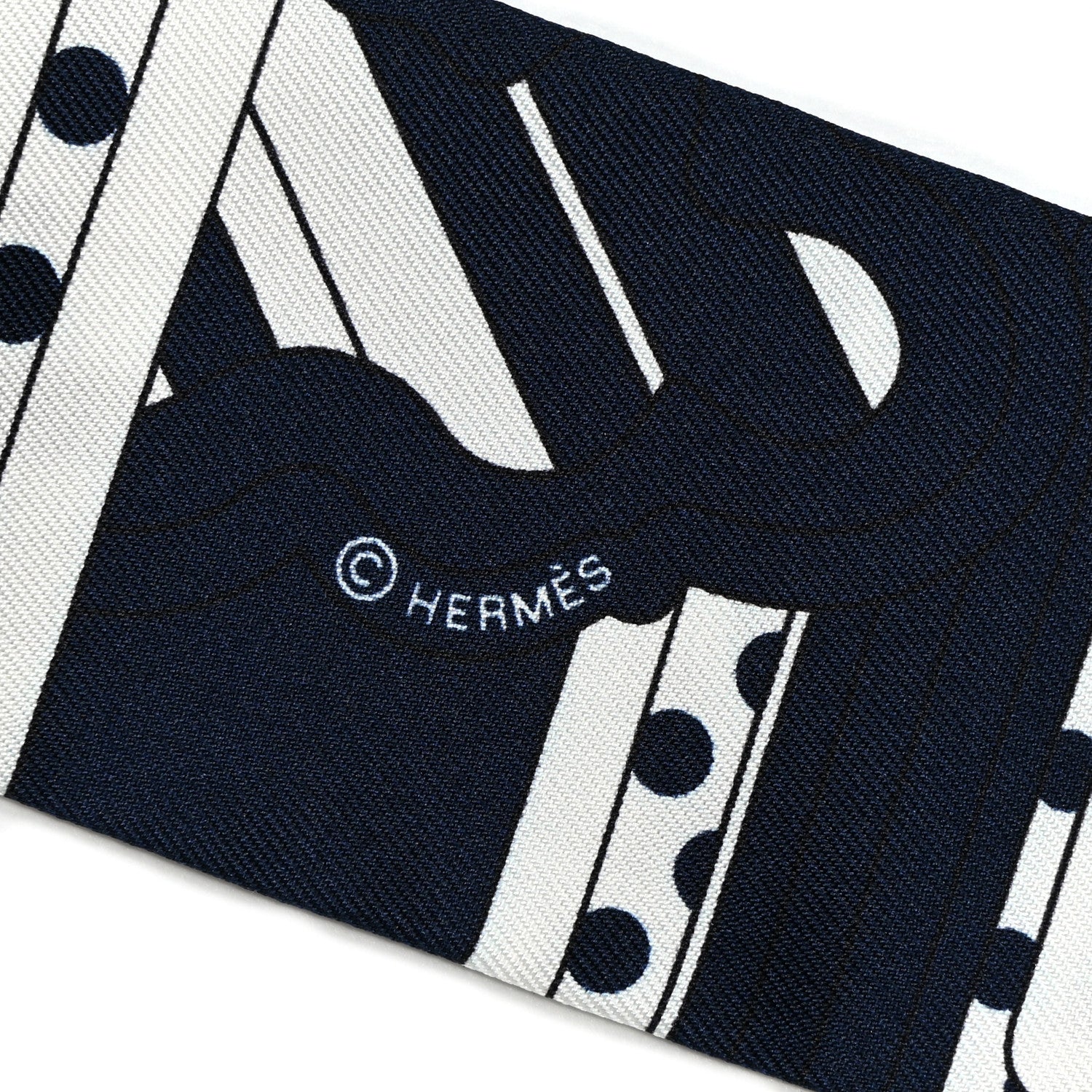 Hermes Silk Faubourg Rainbow Twilly Marine Blanc 4 of 5