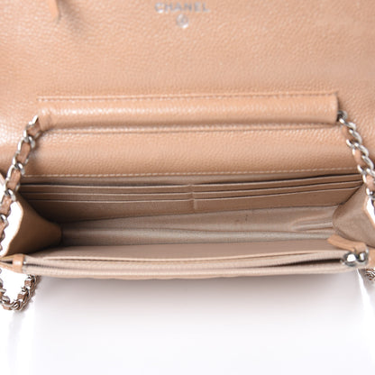 Chanel Metallic Caviar Quilted Wallet on Chain WOC Beige 5 of 17